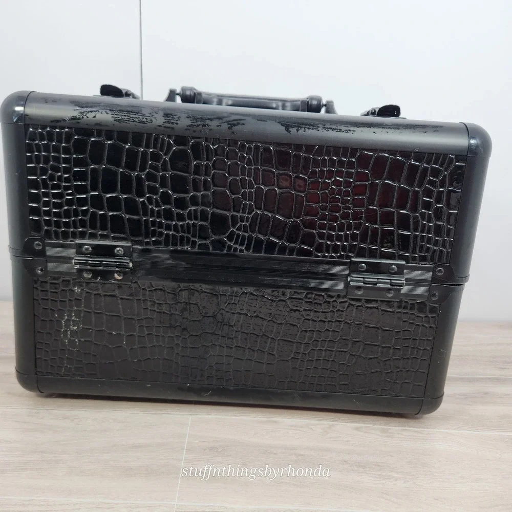 Sephora Pro Hard Shell Make Up Travel Case Faux‎ Black Alligator 13.5x9.5x8.5